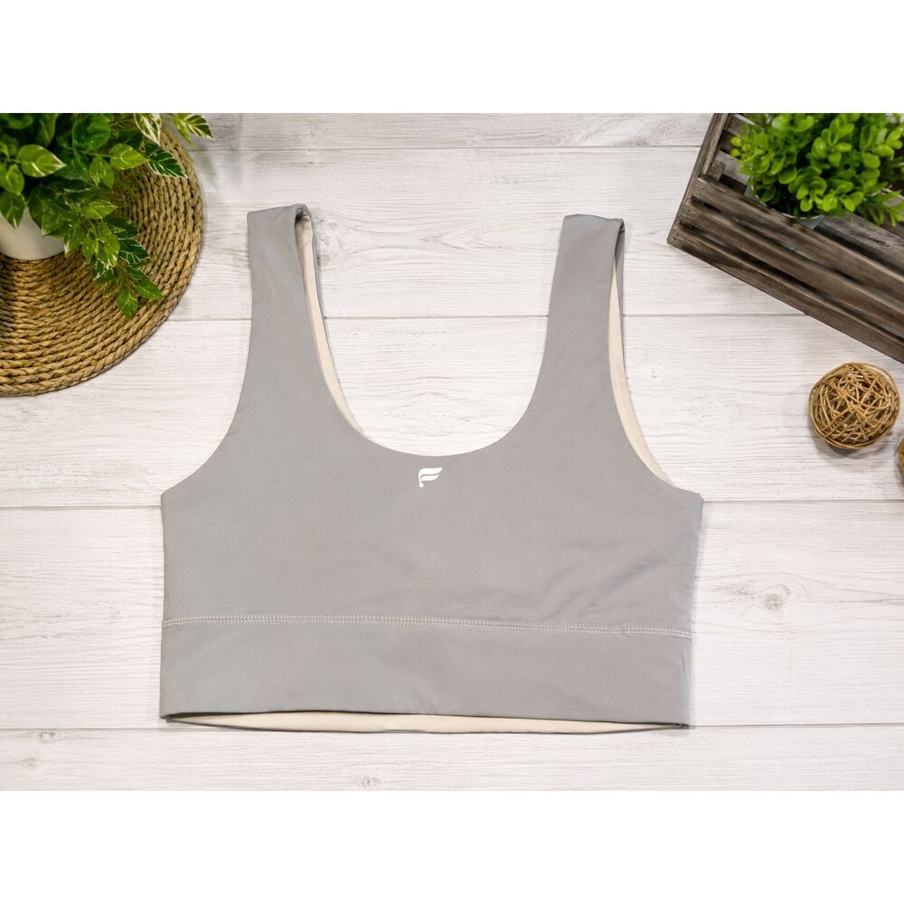 Fabletics Reversible Sports Bra Women's XS Gray Longline Crop Top Scoop Neck